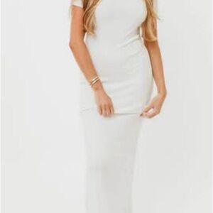 Worth Collective The Charlie Ribbed Maxi Dress in White - Bump Friendly (XL)